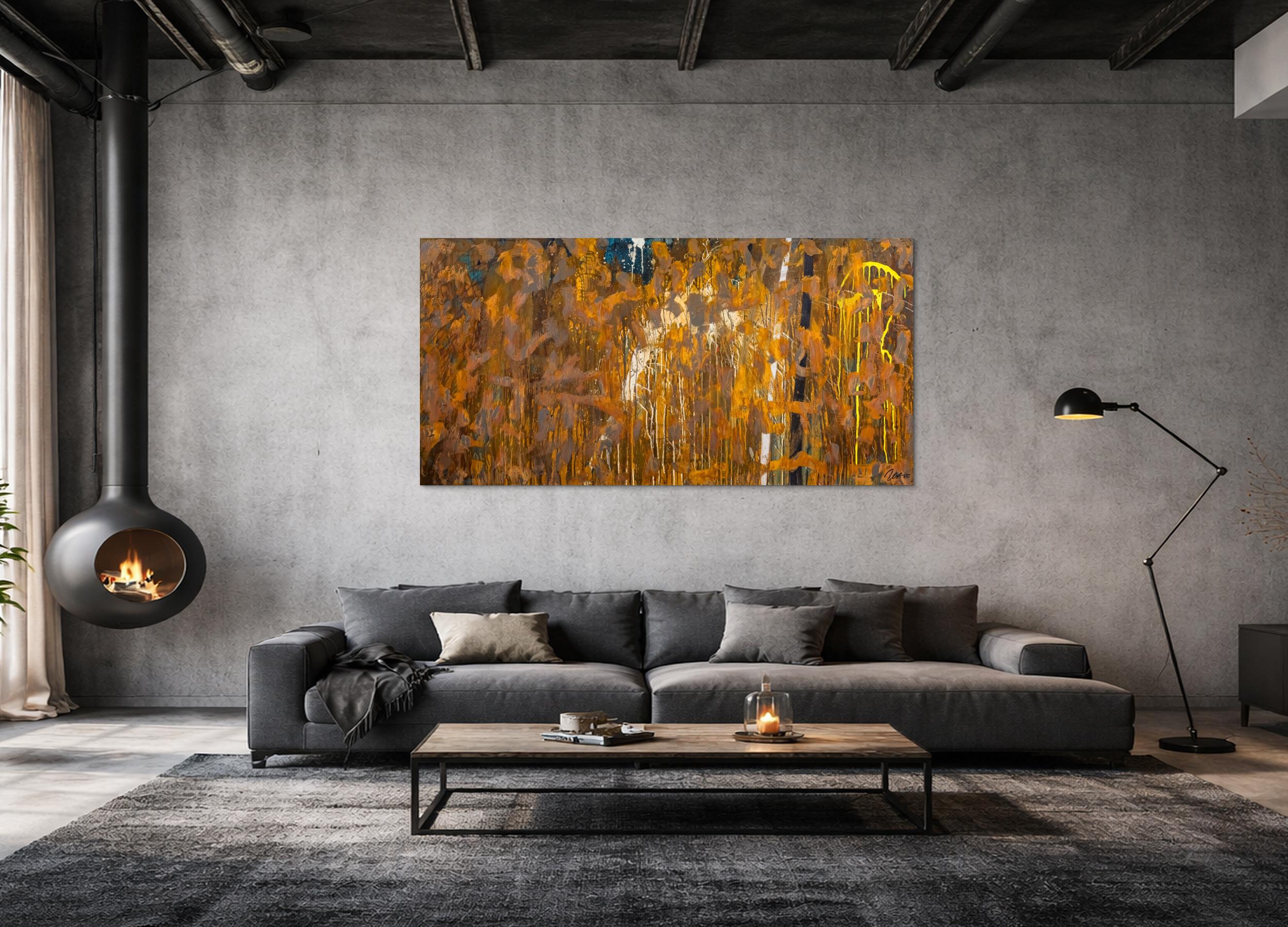 Gemälde Original abstrakt 100x200cm Aus echtem Rost expressionistisch handgemalt Mischtechnik braun orange einzigartig