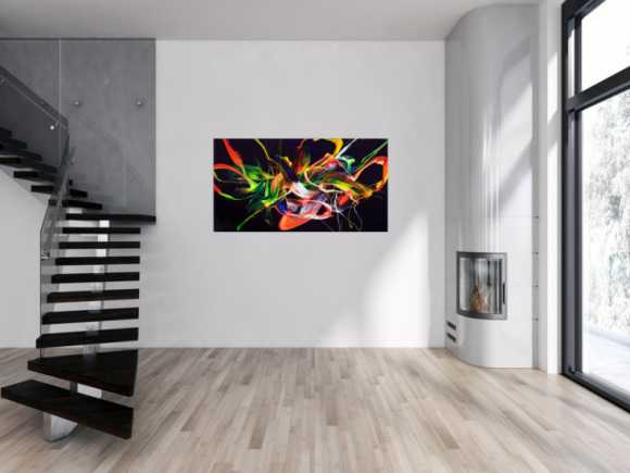 Original Gemälde abstrakt 80x150cm Action Painting Moderne Kunst auf Leinwand Splash Art violett orange grün hochwertig