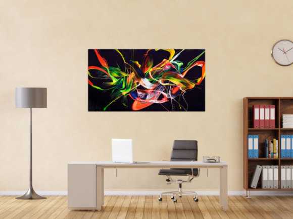 Original Gemälde abstrakt 80x150cm Action Painting Moderne Kunst auf Leinwand Splash Art violett orange grün hochwertig