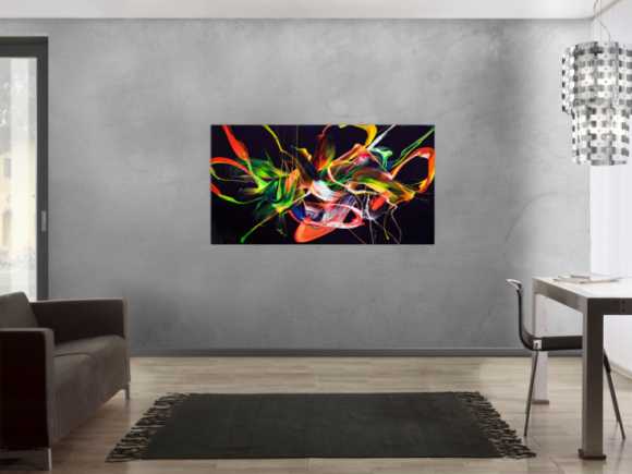 Original Gemälde abstrakt 80x150cm Action Painting Moderne Kunst auf Leinwand Splash Art violett orange grün hochwertig