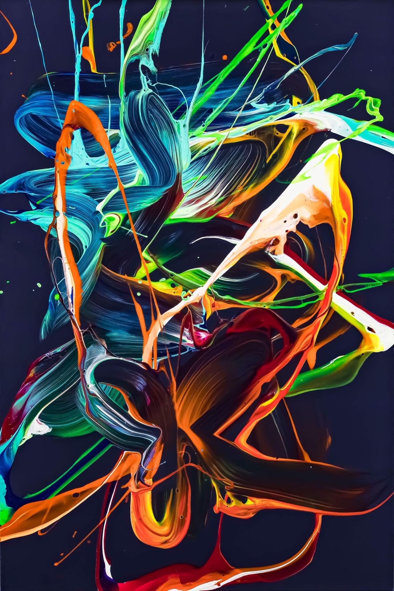 Gemälde Original abstrakt 90x60cm Action Painting expressionistisch handgemalt Splash Art violett orange türkis einzigartig