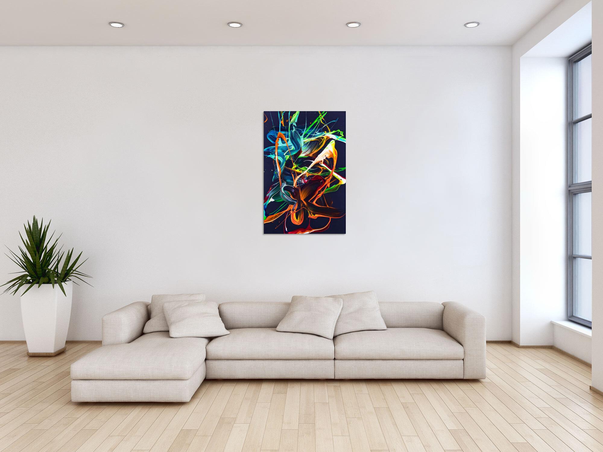 Gemälde Original abstrakt 90x60cm Action Painting expressionistisch handgemalt Splash Art violett orange türkis einzigartig