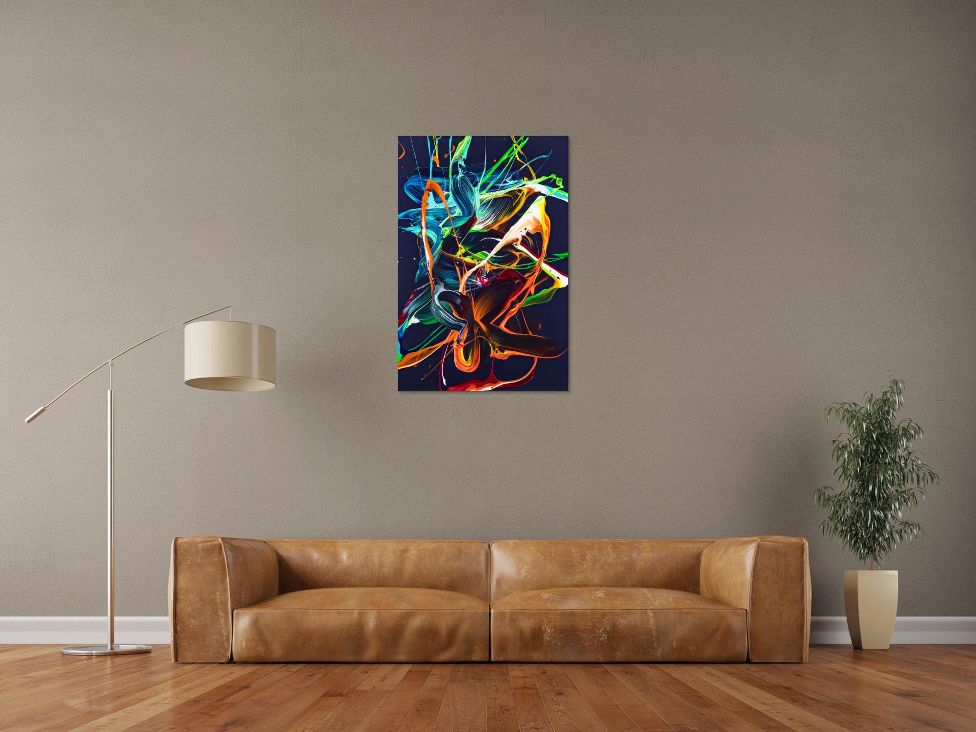 Gemälde Original abstrakt 90x60cm Action Painting expressionistisch handgemalt Splash Art violett orange türkis einzigartig