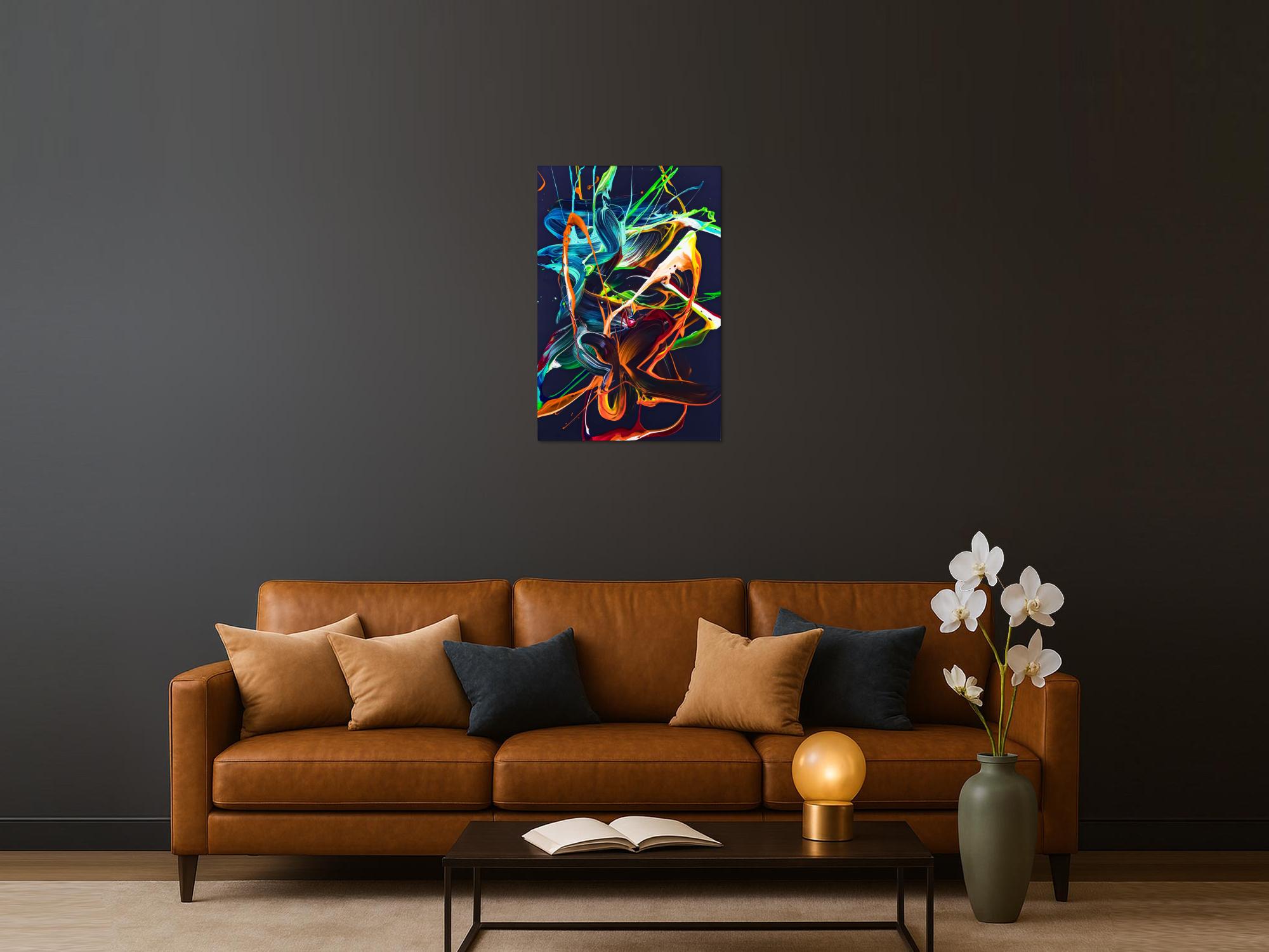 Gemälde Original abstrakt 90x60cm Action Painting expressionistisch handgemalt Splash Art violett orange türkis einzigartig