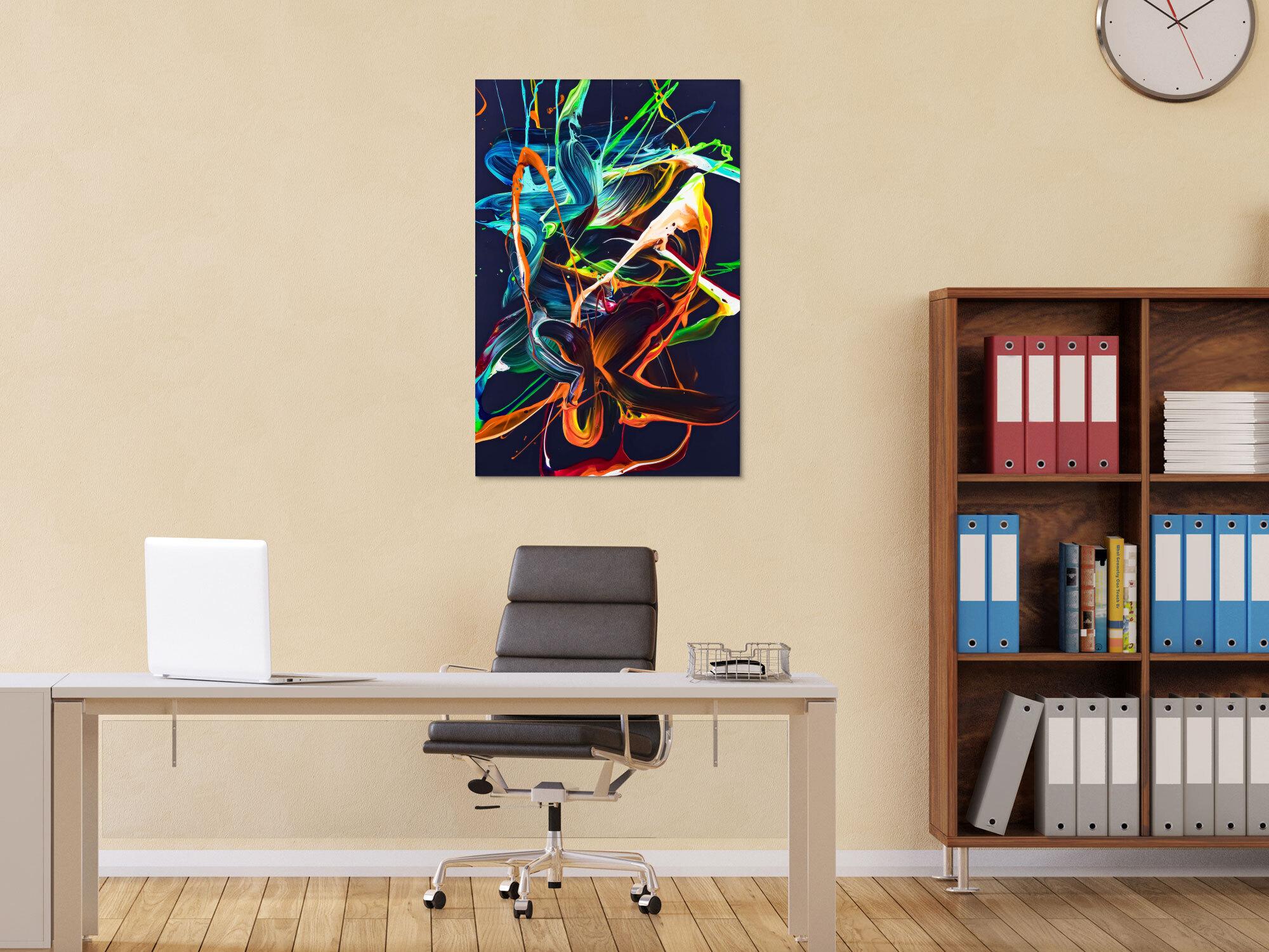 Gemälde Original abstrakt 90x60cm Action Painting expressionistisch handgemalt Splash Art violett orange türkis einzigartig