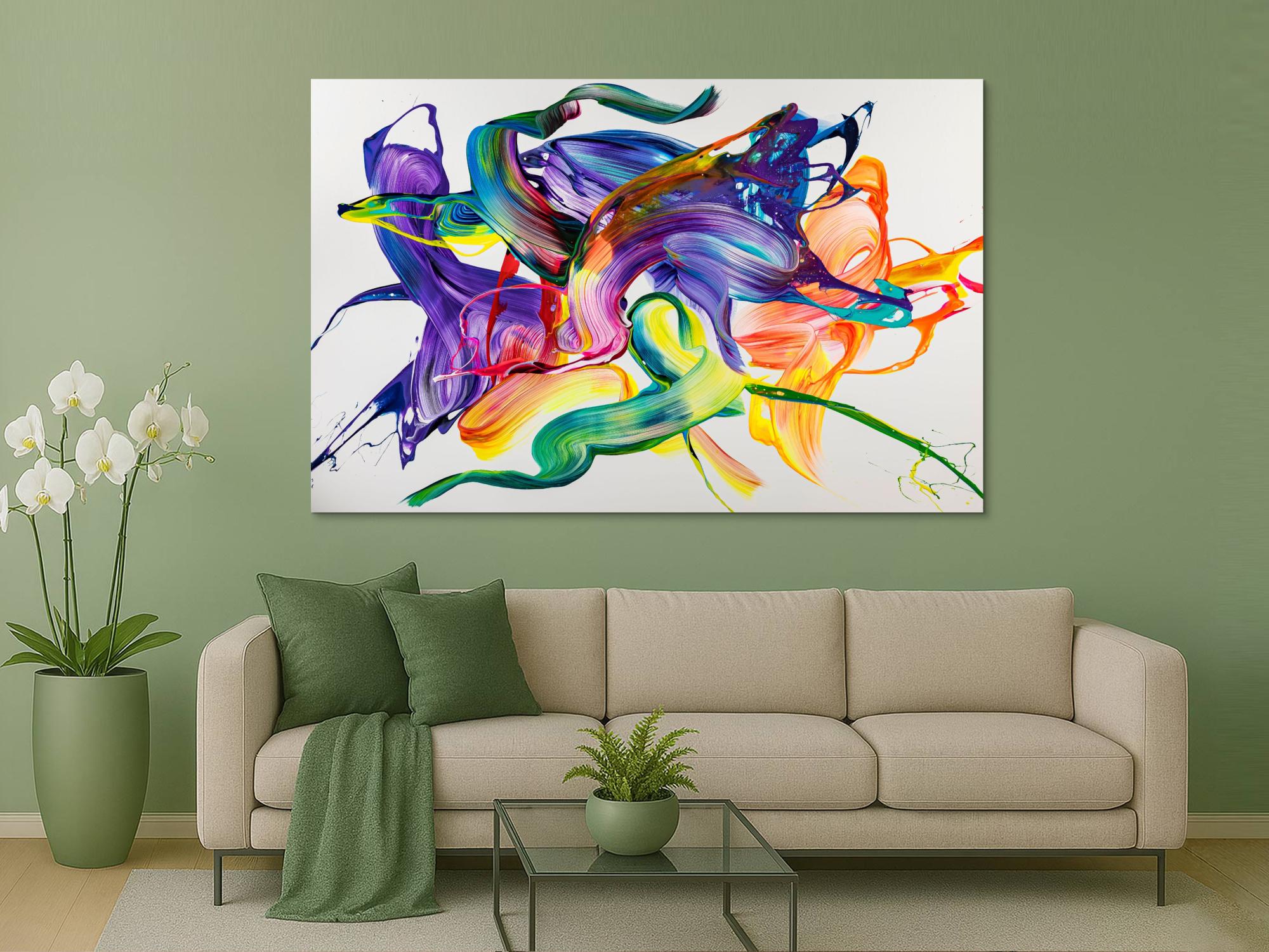 Gemälde Original abstrakt 130x200cm Action Painting Modern Art handgemalt Mischtechnik weiß bunt violett einzigartig