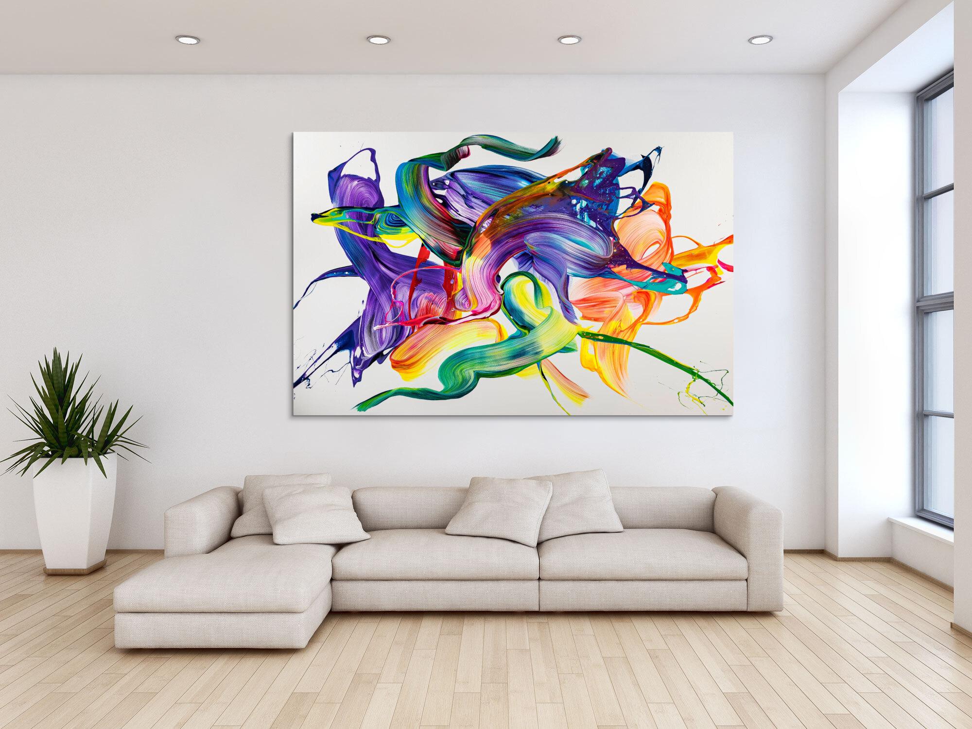 Gemälde Original abstrakt 130x200cm Action Painting Modern Art handgemalt Mischtechnik weiß bunt violett einzigartig