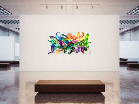 Abstraktes Original Gemälde 100x200cm Action Painting zeitgenössisch handgefertigt Splash Art weiß bunt grün hochwertig