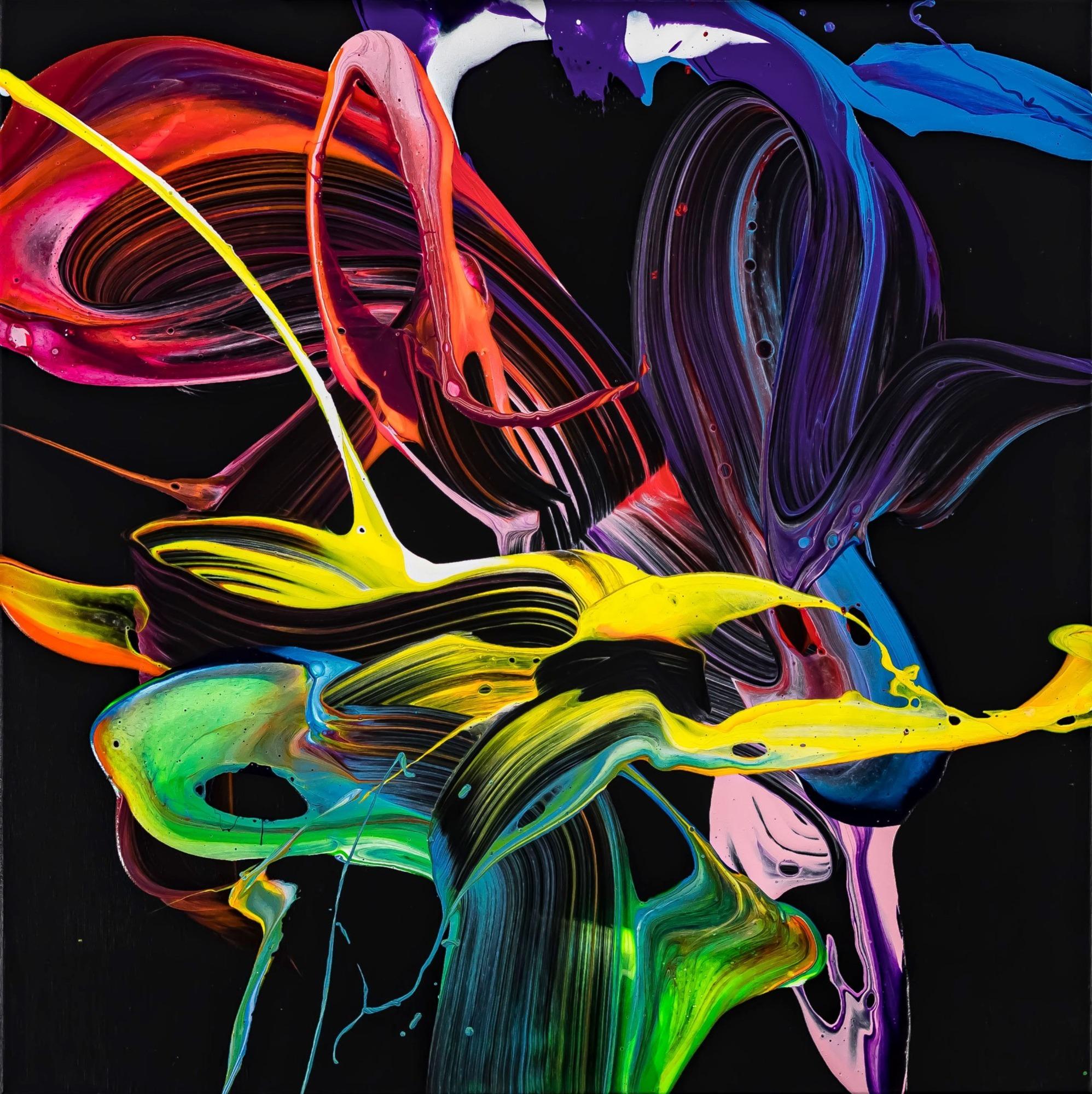 Gemälde Original abstrakt 70x70cm Action Painting expressionistisch handgemalt Splash Art schwarz bunt rot hochwertig