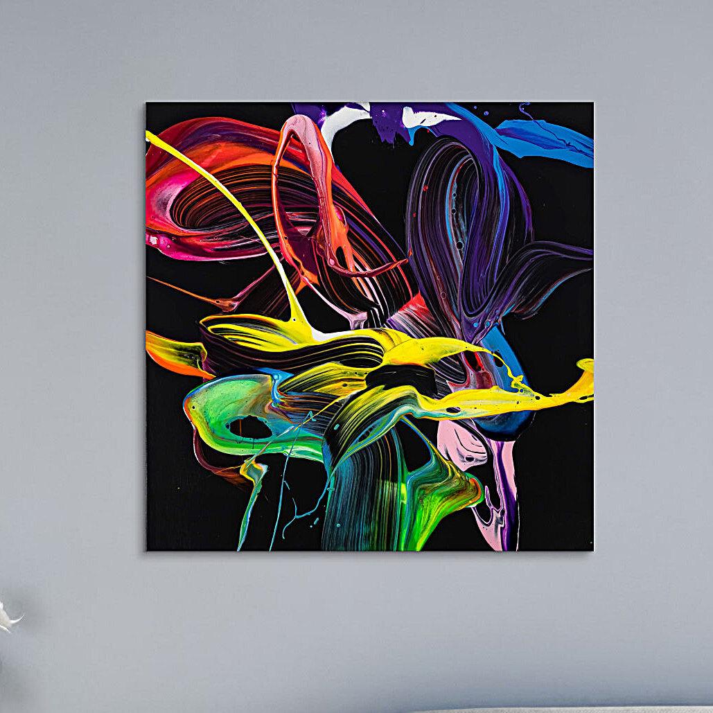 Gemälde Original abstrakt 70x70cm Action Painting expressionistisch handgemalt Splash Art schwarz bunt rot hochwertig