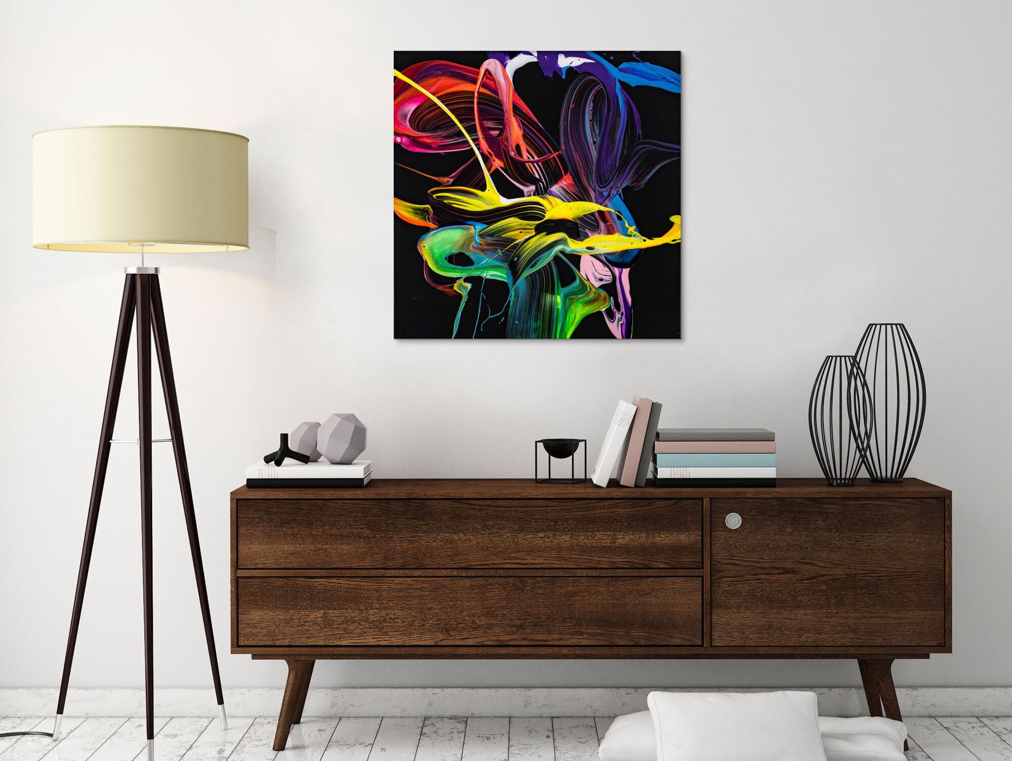 Gemälde Original abstrakt 70x70cm Action Painting expressionistisch handgemalt Splash Art schwarz bunt rot hochwertig