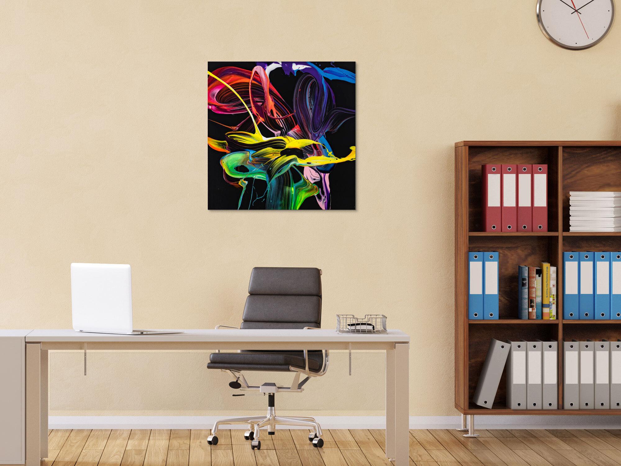 Gemälde Original abstrakt 70x70cm Action Painting expressionistisch handgemalt Splash Art schwarz bunt rot hochwertig