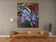 Gemälde Original abstrakt 150x130cm Action Painting Moderne Kunst handgefertigt Mischtechnik gold violett rosa