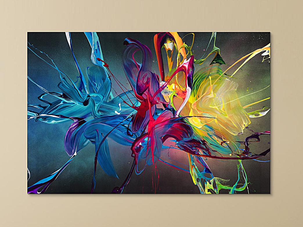 Gemälde Original abstrakt 100x150cm Action Painting Moderne Kunst auf Leinwand Mischtechnik schwarz bunt blau hochwertig