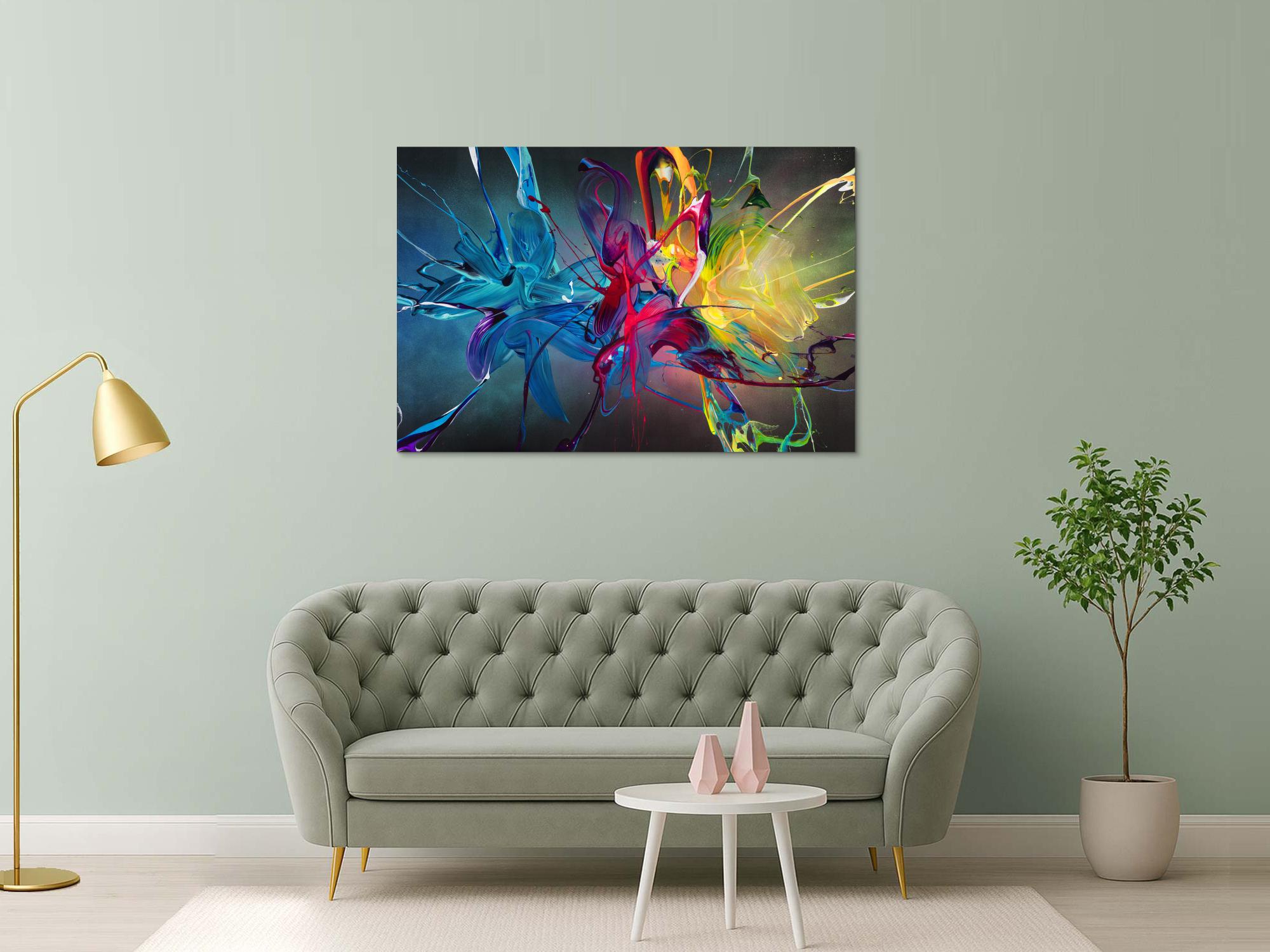 Gemälde Original abstrakt 100x150cm Action Painting Moderne Kunst auf Leinwand Mischtechnik schwarz bunt blau hochwertig