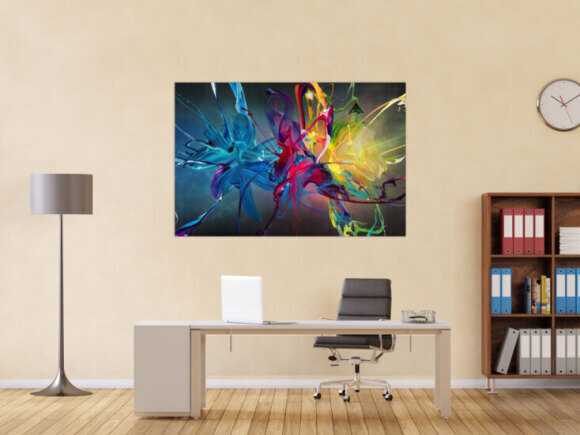 Gemälde Original abstrakt 100x150cm Action Painting Moderne Kunst auf Leinwand Mischtechnik schwarz bunt blau hochwertig