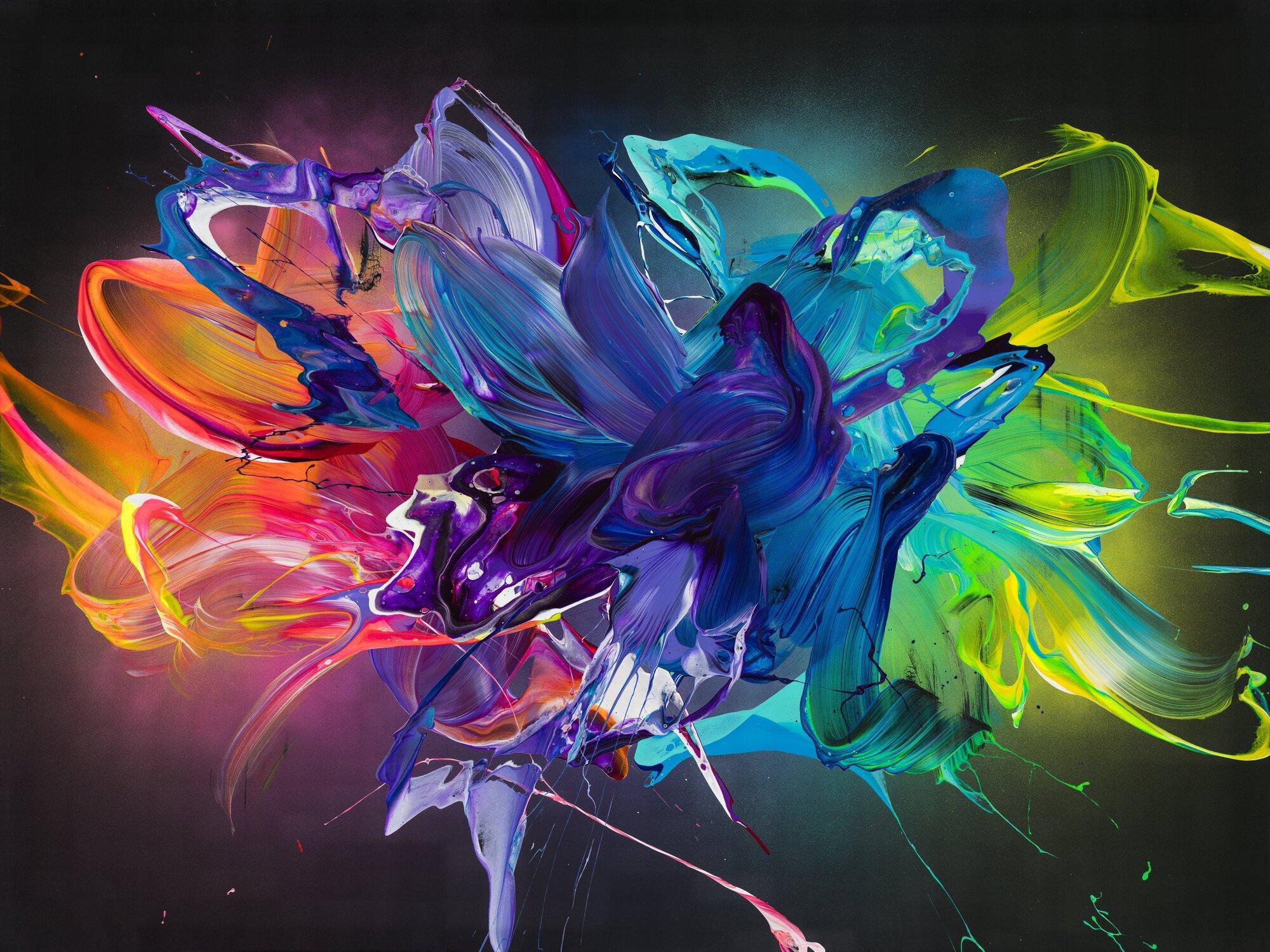 Gemälde Original abstrakt 150x200cm Action Painting zeitgenössisch auf Leinwand Mischtechnik schwarz bunt violett Einzelstück