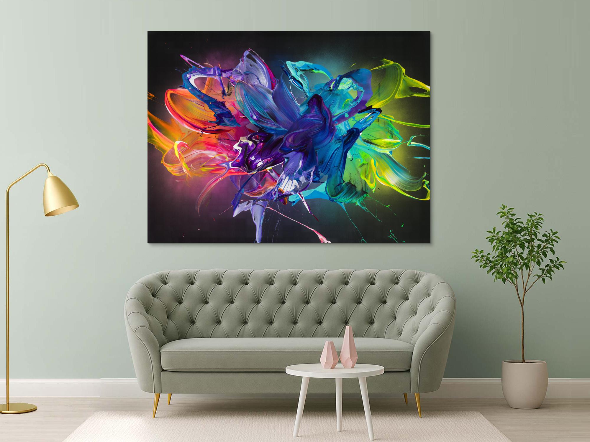 Gemälde Original abstrakt 150x200cm Action Painting zeitgenössisch auf Leinwand Mischtechnik schwarz bunt violett Einzelstück