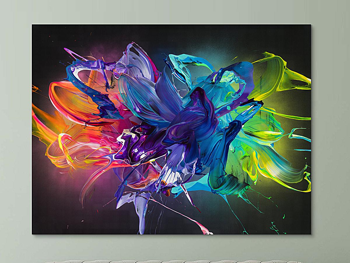 Gemälde Original abstrakt 150x200cm Action Painting zeitgenössisch auf Leinwand Mischtechnik schwarz bunt violett Einzelstück