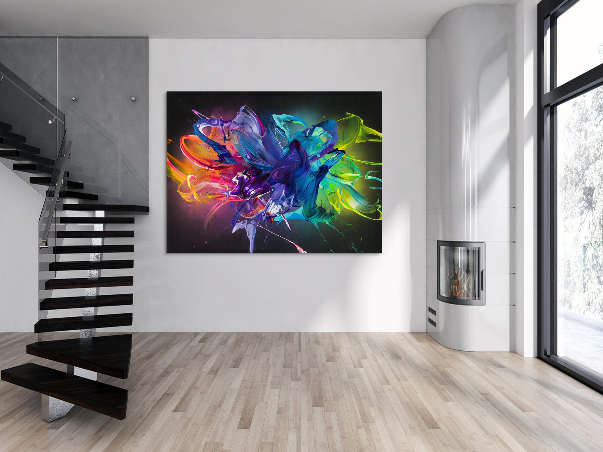 Gemälde Original abstrakt 150x200cm Action Painting zeitgenössisch auf Leinwand Mischtechnik schwarz bunt violett Einzelstück