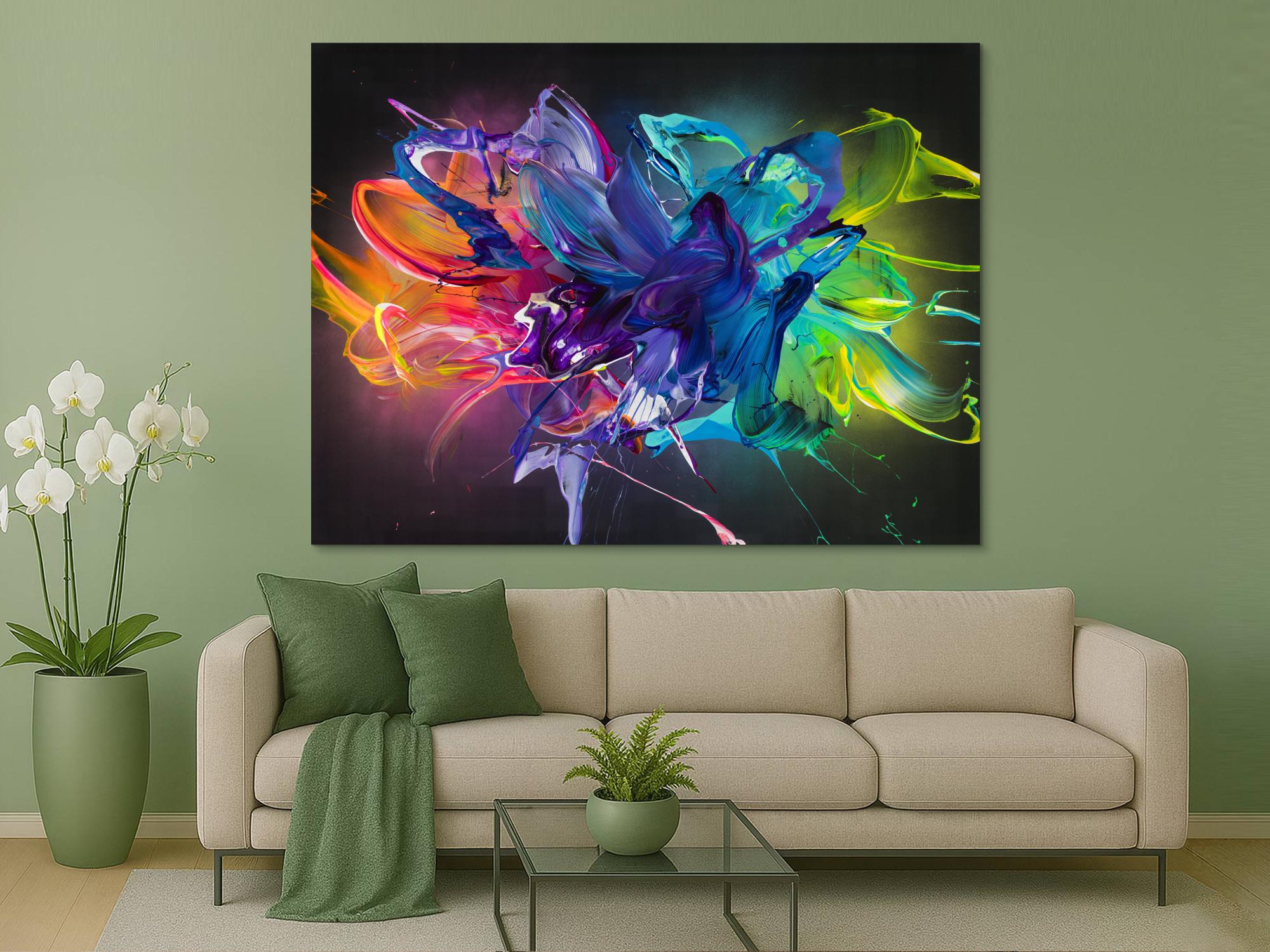 Gemälde Original abstrakt 150x200cm Action Painting zeitgenössisch auf Leinwand Mischtechnik schwarz bunt violett Einzelstück