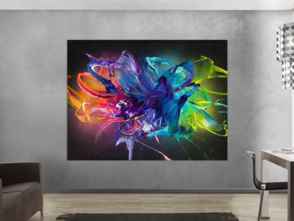 Gemälde Original abstrakt 150x200cm Action Painting zeitgenössisch auf Leinwand Mischtechnik schwarz bunt violett Einzelstück