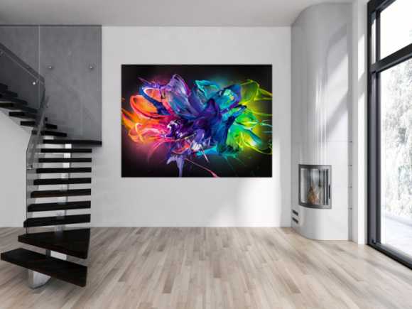 Gemälde Original abstrakt 150x200cm Action Painting zeitgenössisch auf Leinwand Mischtechnik schwarz bunt violett