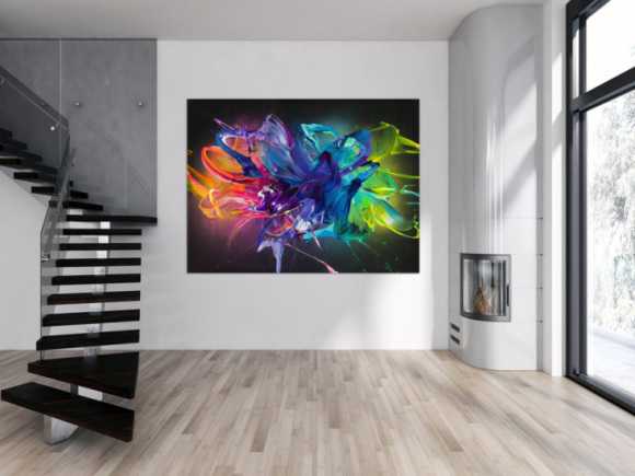 Gemälde Original abstrakt 150x200cm Action Painting zeitgenössisch auf Leinwand Mischtechnik schwarz bunt violett