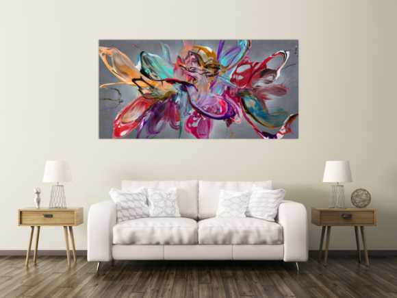 Abstraktes Original Gemälde 100x200cm Action Painting Modern Art auf Leinwand Mischtechnik anthrazit rot türkis hochwertig
