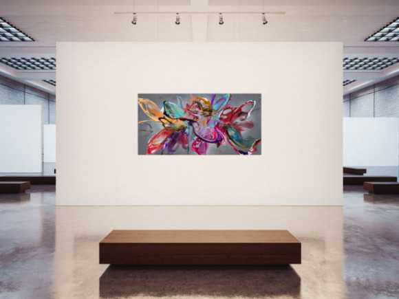 Abstraktes Original Gemälde 100x200cm Action Painting Modern Art auf Leinwand Mischtechnik anthrazit rot türkis hochwertig