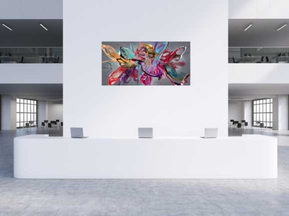 Abstraktes Original Gemälde 100x200cm Action Painting Modern Art auf Leinwand Mischtechnik anthrazit rot türkis hochwertig
