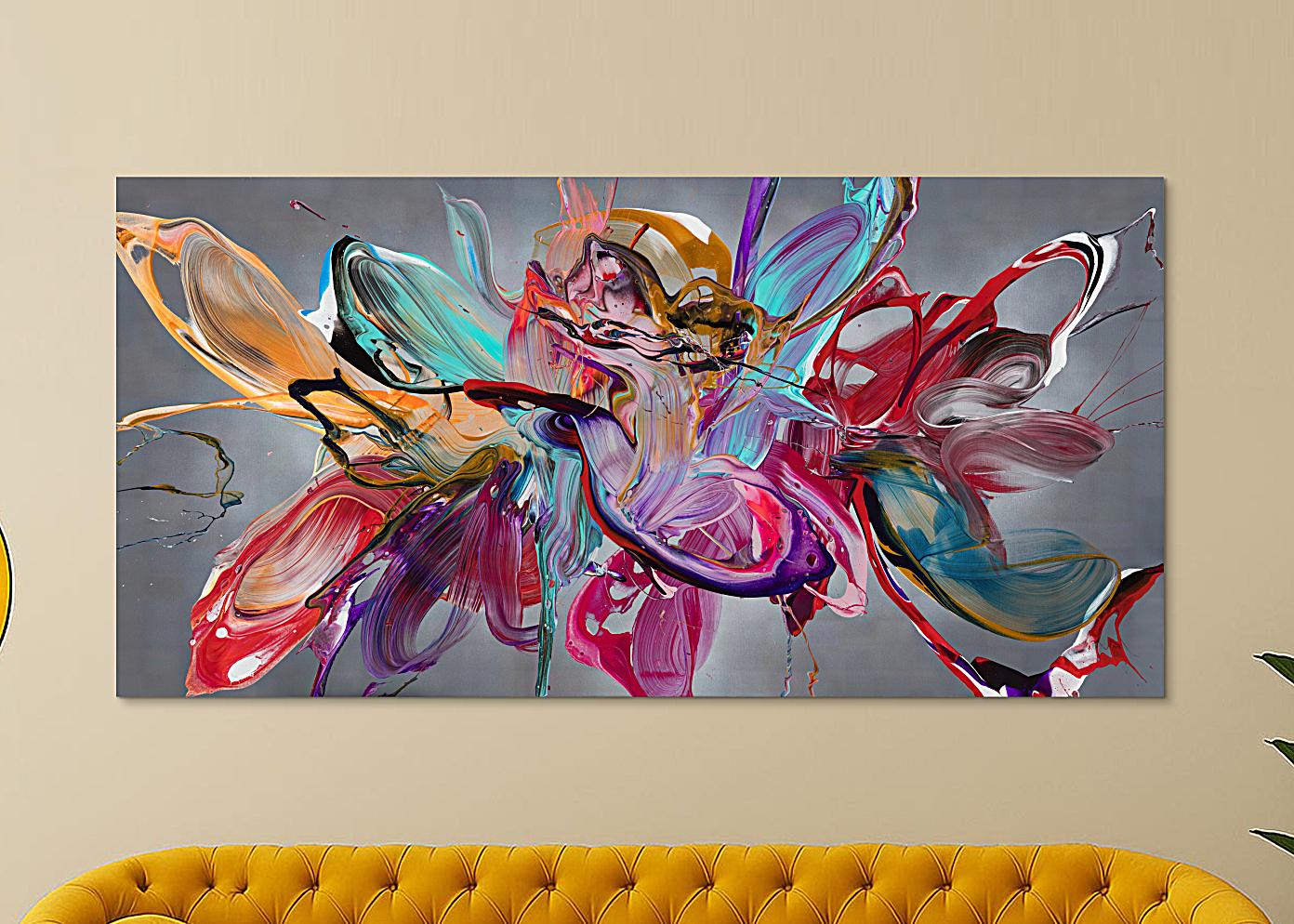 Abstraktes Original Gemälde 100x200cm Action Painting Modern Art auf Leinwand Mischtechnik anthrazit rot türkis hochwertig