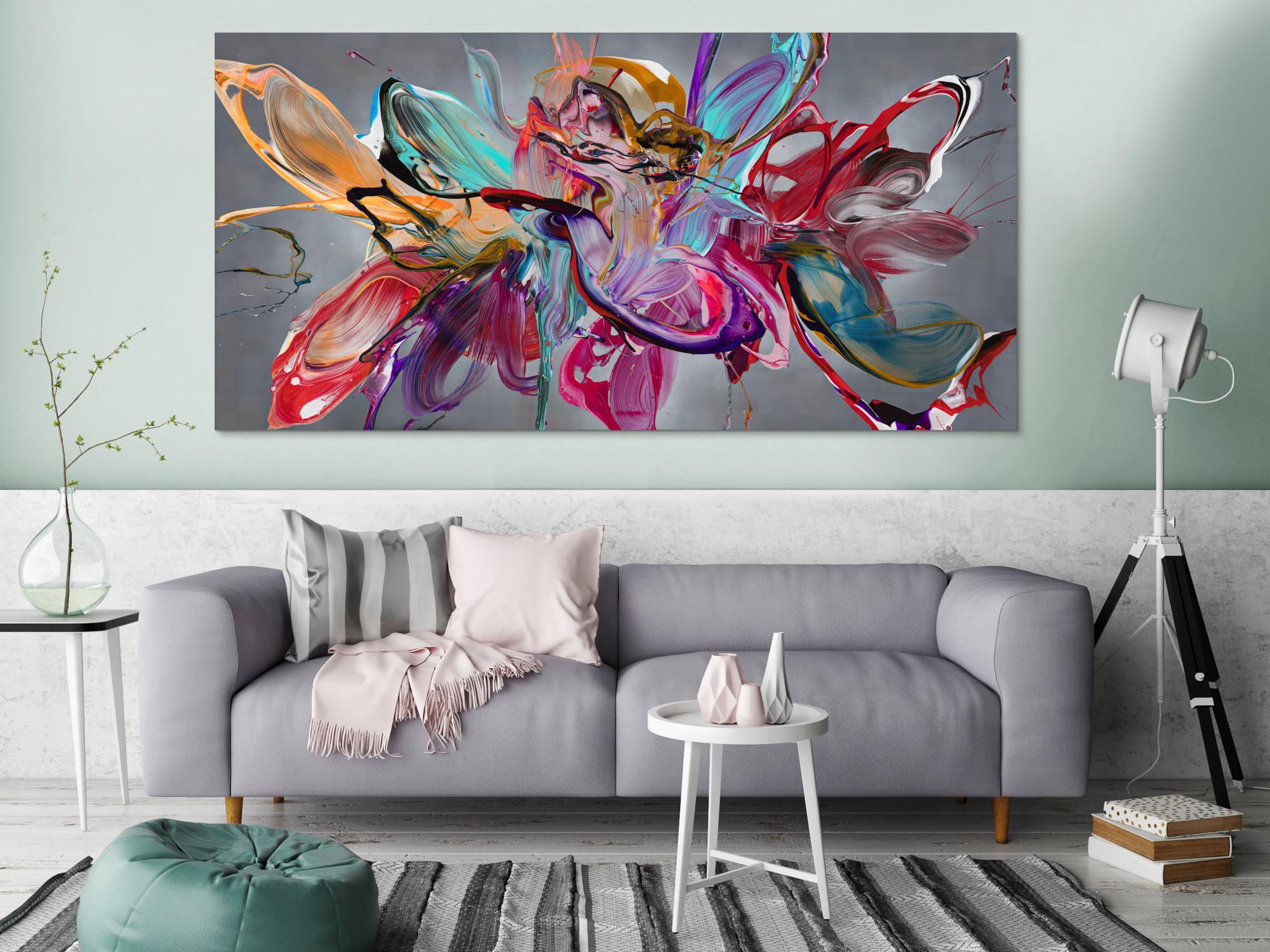 Abstraktes Original Gemälde 100x200cm Action Painting Modern Art auf Leinwand Mischtechnik anthrazit rot türkis hochwertig