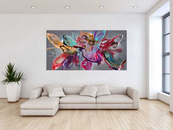 Abstraktes Original Gemälde 100x200cm Action Painting Modern Art auf Leinwand Mischtechnik anthrazit rot türkis hochwertig