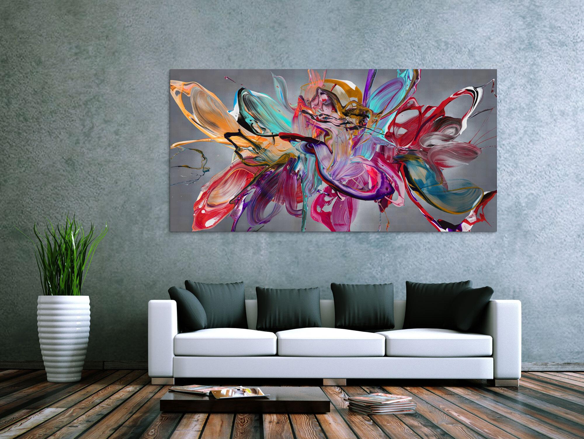 Abstraktes Original Gemälde 100x200cm Action Painting Modern Art auf Leinwand Mischtechnik anthrazit rot türkis hochwertig