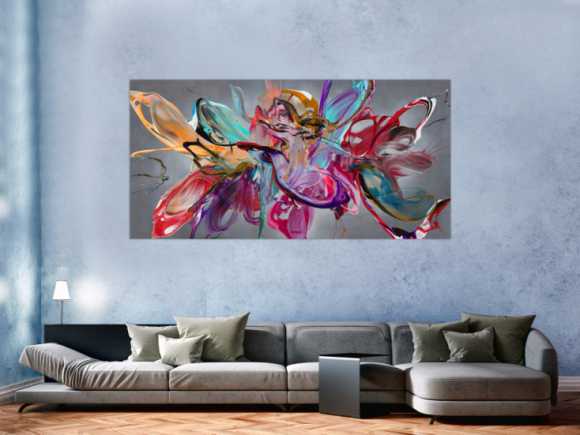 Abstraktes Original Gemälde 100x200cm Action Painting Modern Art auf Leinwand Mischtechnik anthrazit rot türkis hochwertig