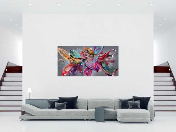 Abstraktes Original Gemälde 100x200cm Action Painting Modern Art auf Leinwand Mischtechnik anthrazit rot türkis hochwertig