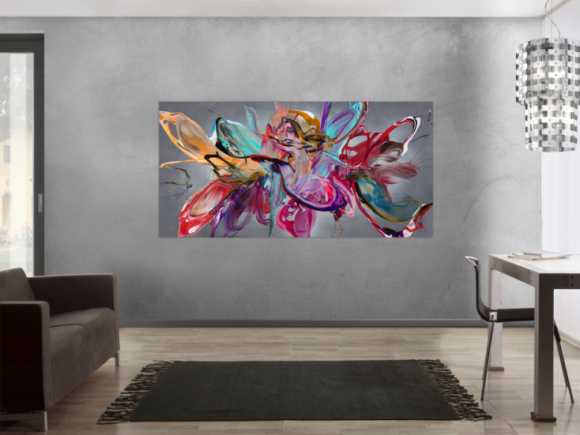 Abstraktes Original Gemälde 100x200cm Action Painting Modern Art auf Leinwand Mischtechnik anthrazit rot türkis hochwertig