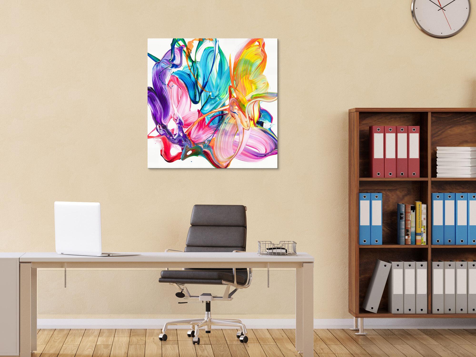 Original Gemälde abstrakt 80x80cm Action Painting Modern Art handgefertigt Fluid Painting weiß bunt rosa hochwertig