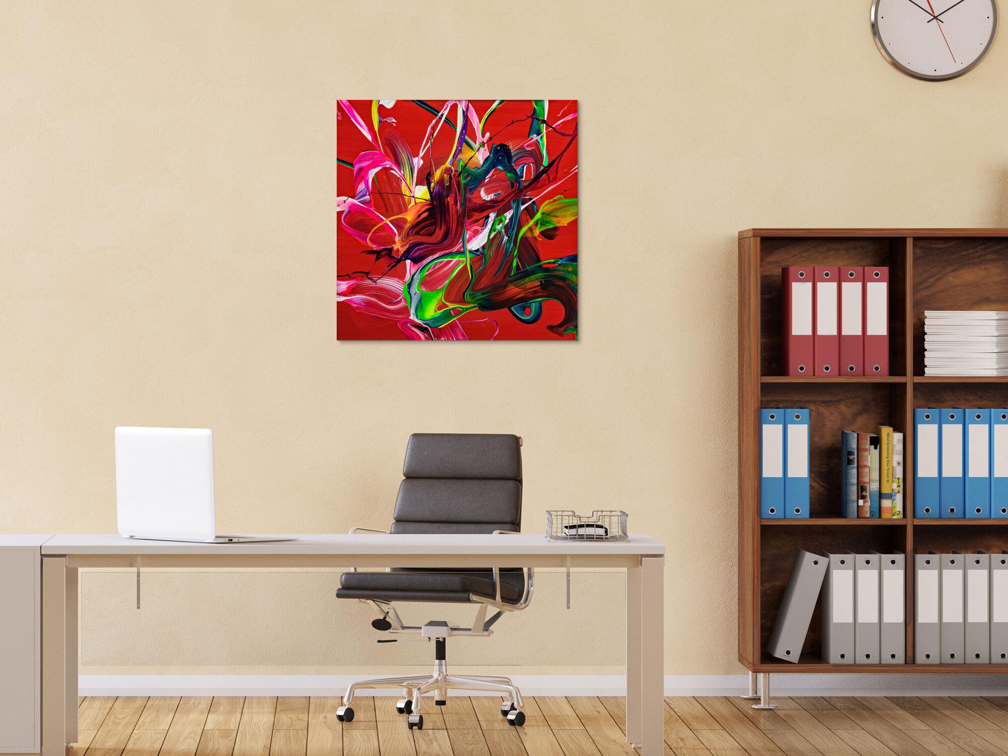 Abstraktes Original Gemälde 70x70cm Action Painting expressionistisch auf Leinwand Fluid Painting rot bunt blau hochwertig