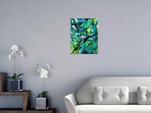 Original Gemälde abstrakt 60x50cm Action Painting Moderne Kunst handgefertigt Fluid Painting türkis hellgrün grün hochwertig
