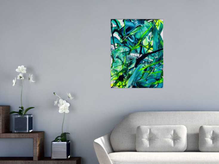 Abstraktes Gemälde 61x91 Cm – Handbemalt Auf Leinwand, Schwarz-weiß, Mit Holzrahmen