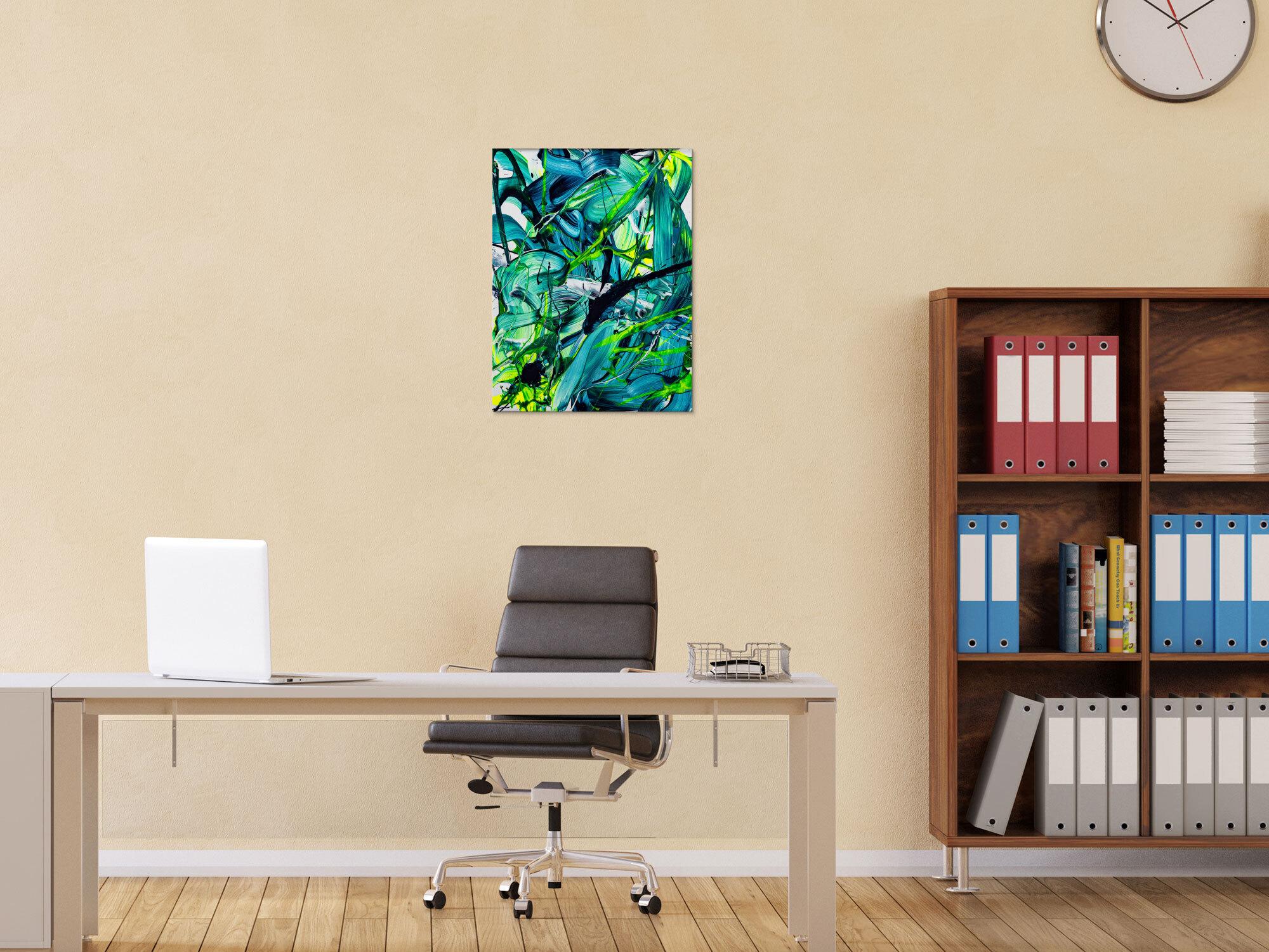 Original Gemälde abstrakt 60x50cm Action Painting Moderne Kunst handgefertigt Fluid Painting türkis hellgrün grün hochwertig
