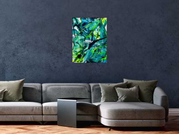 Original Gemälde abstrakt 60x50cm Action Painting Moderne Kunst handgefertigt Fluid Painting türkis hellgrün grün hochwertig