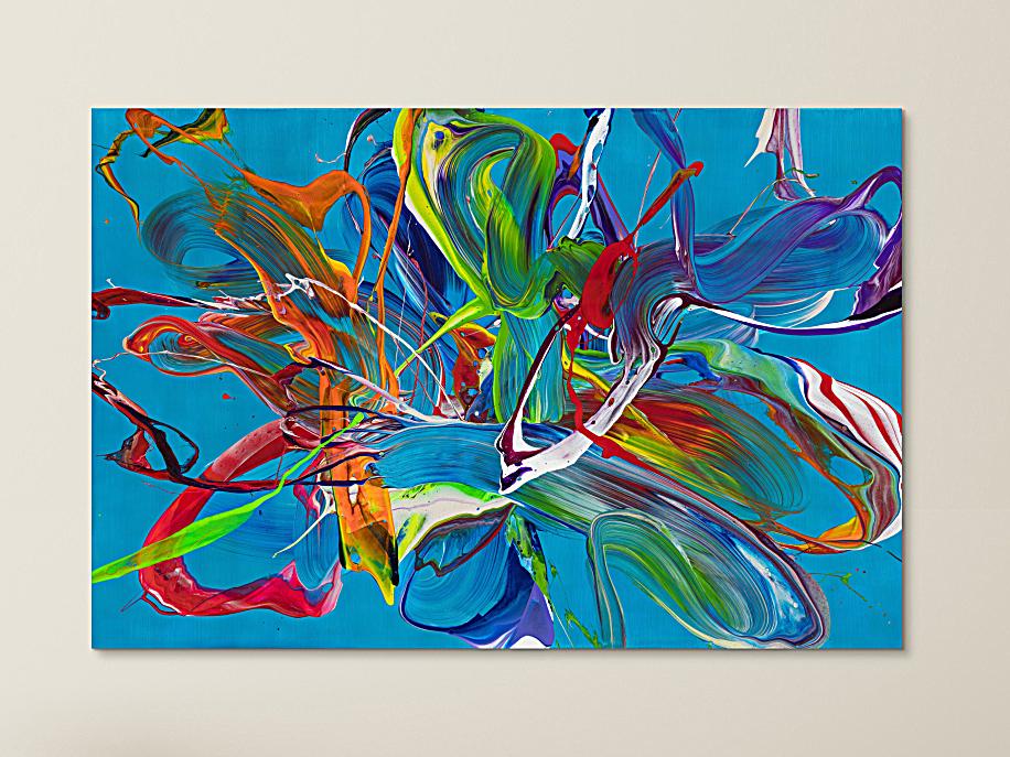 Original Gemälde abstrakt 100x150cm Action Painting Modern Art handgemalt Fluid Painting türkis bunt blau einzigartig