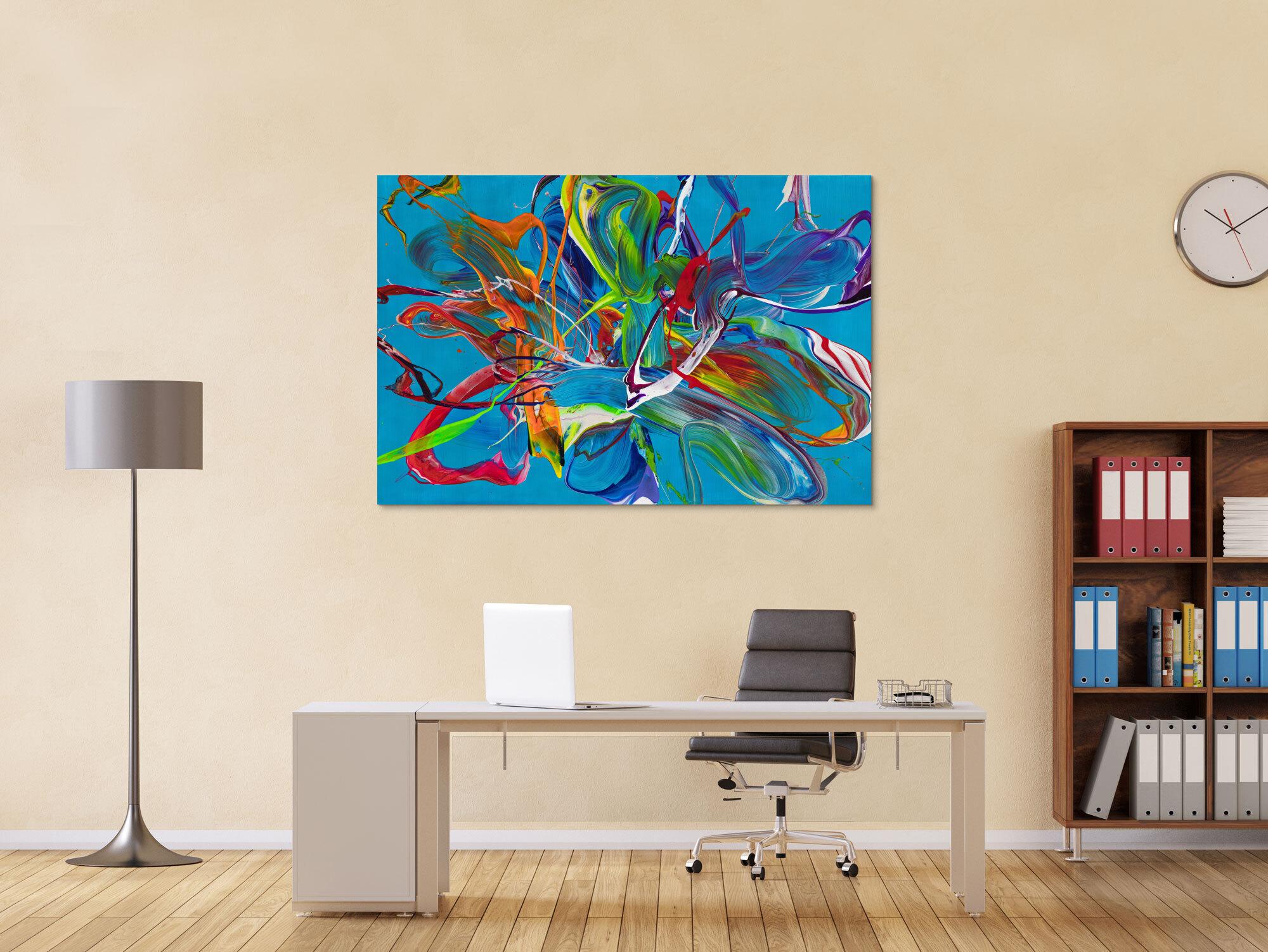 Original Gemälde abstrakt 100x150cm Action Painting Modern Art handgemalt Fluid Painting türkis bunt blau einzigartig