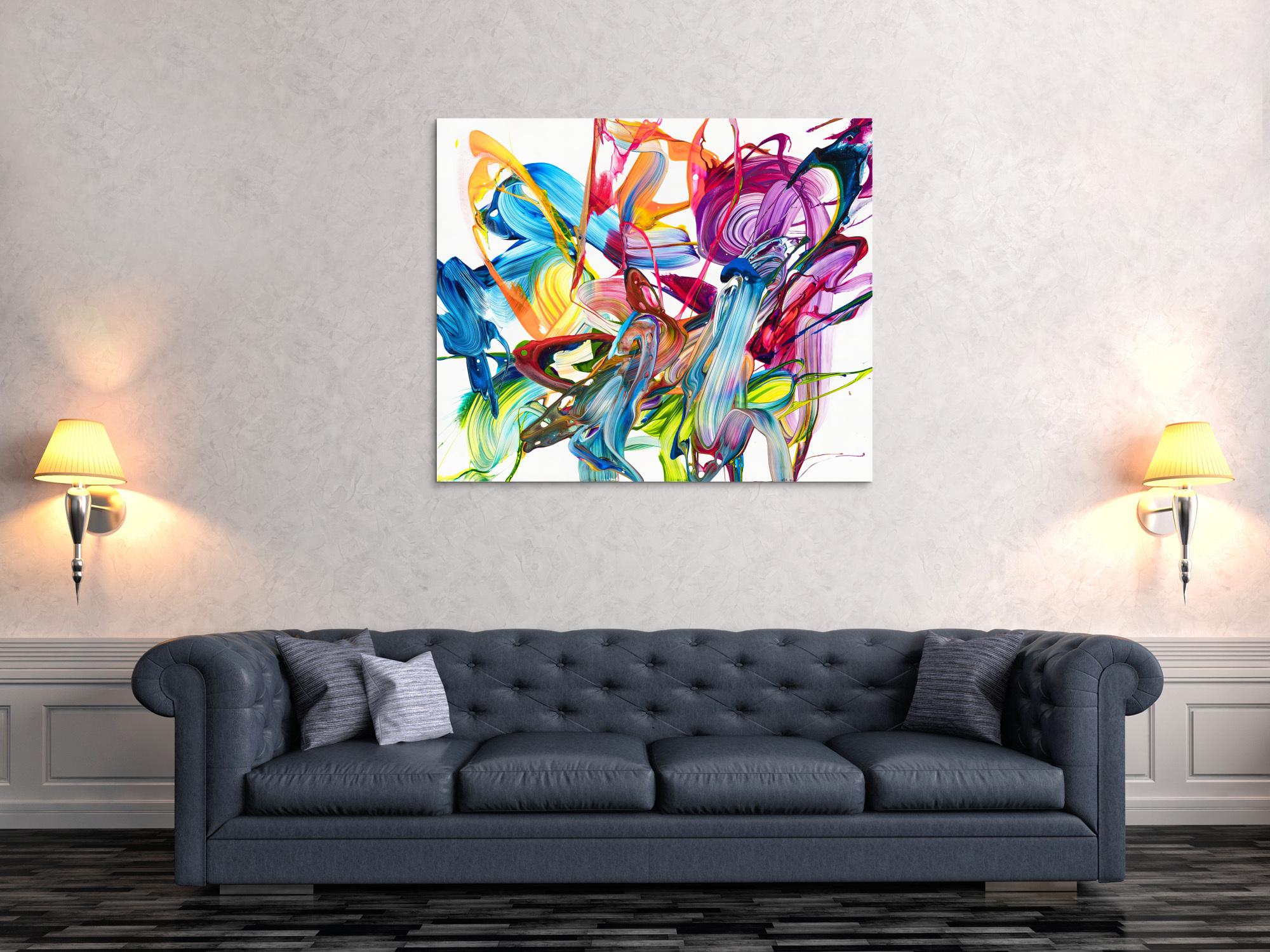 Original Gemälde abstrakt 100x120cm Action Painting Modern Art handgemalt Fluid Painting bunt weiß pink einzigartig