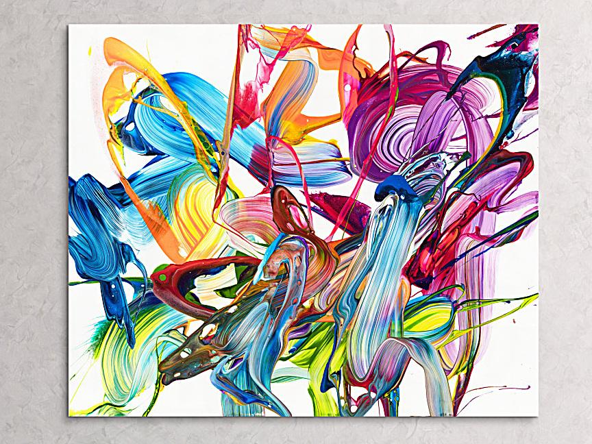 Original Gemälde abstrakt 100x120cm Action Painting Modern Art handgemalt Fluid Painting bunt weiß pink einzigartig