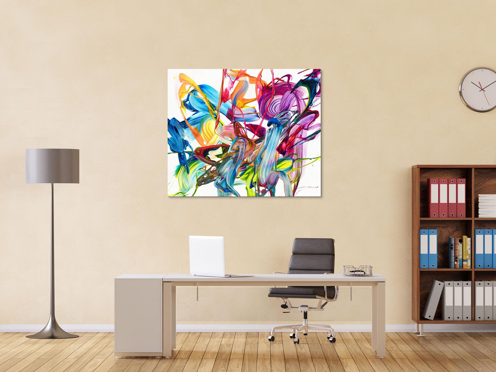 Original Gemälde abstrakt 100x120cm Action Painting Modern Art handgemalt Fluid Painting bunt weiß pink einzigartig