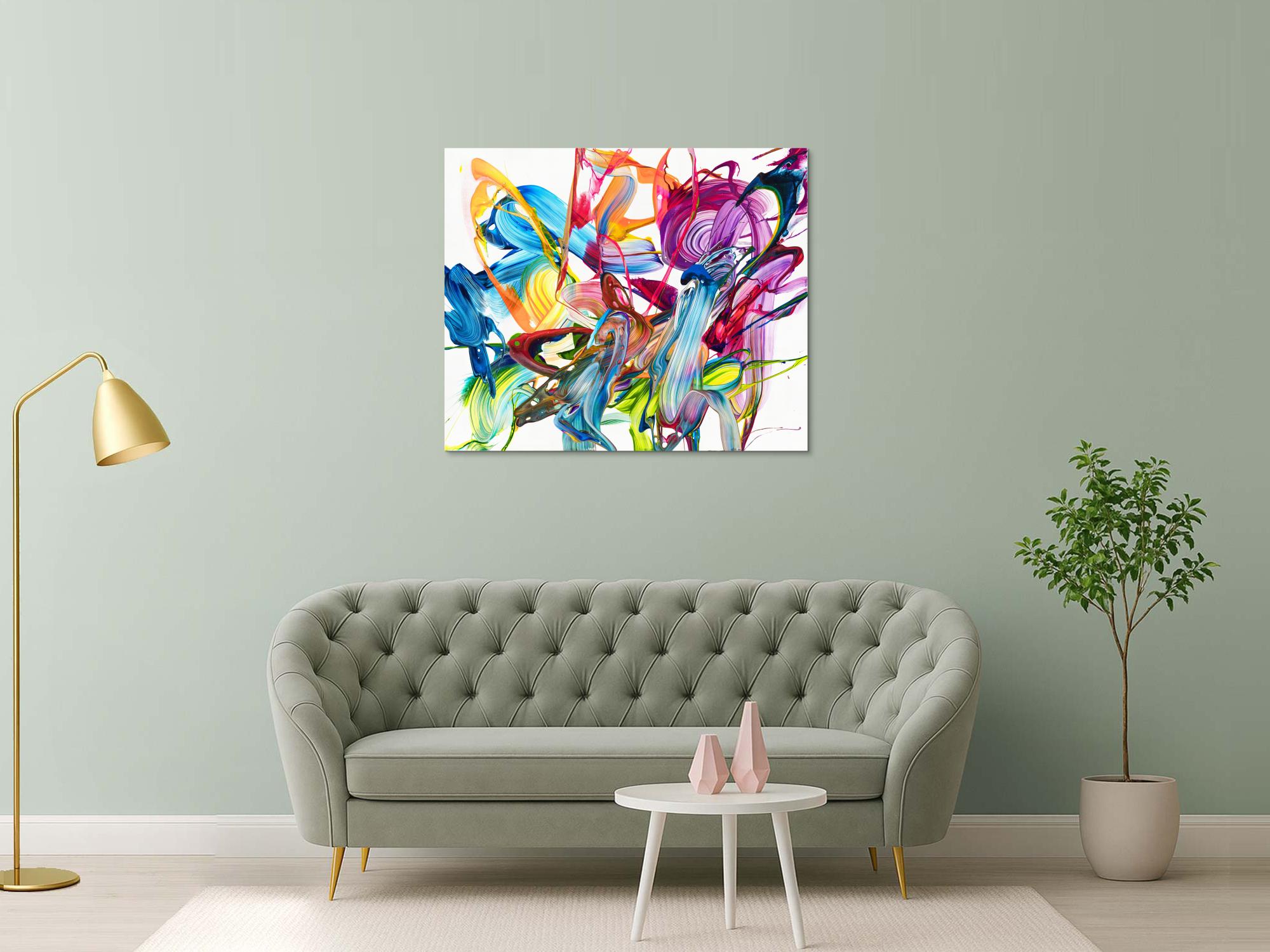 Original Gemälde abstrakt 100x120cm Action Painting Modern Art handgemalt Fluid Painting bunt weiß pink einzigartig